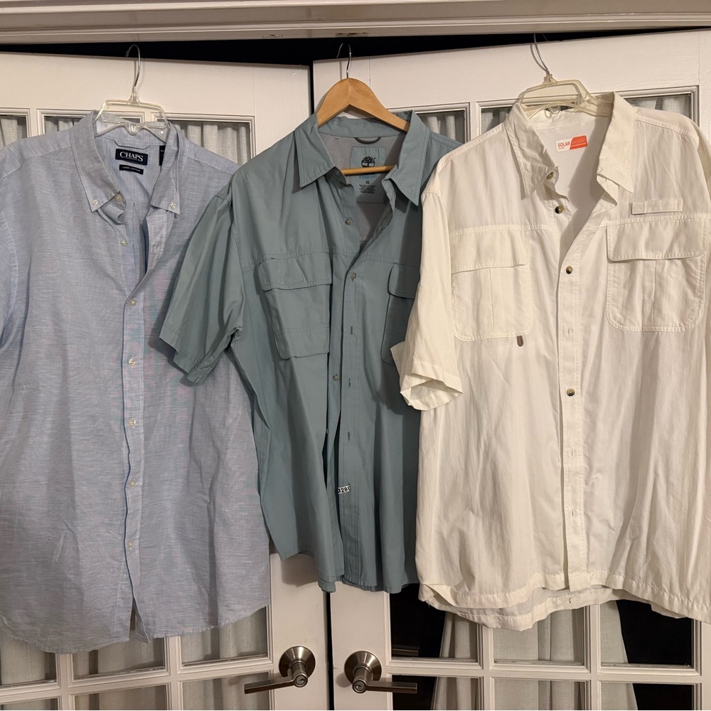 Chaps Men's Light Blue and Timberland and White Casual Shirts